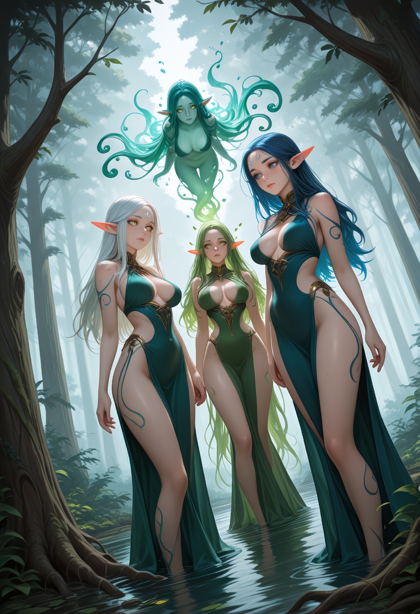 3girls,  elf,  side-by-side by Digital Pastel on Tensor.Art