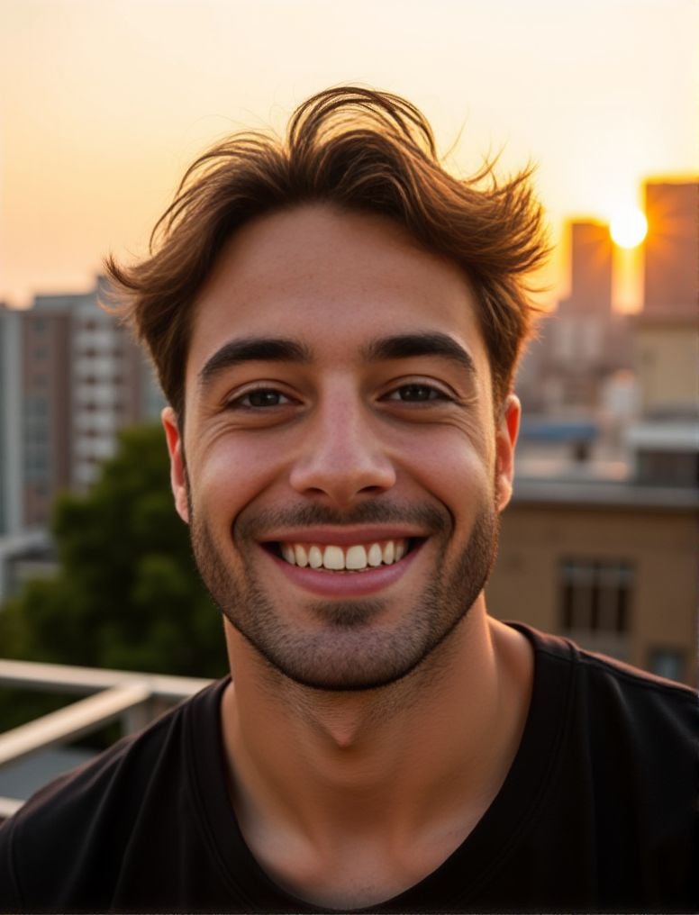 Jules Bouyer ,  In the heart of a bustling city,  under the soft glow of a golden hour sunset by HottiesnHotties on Tensor...
