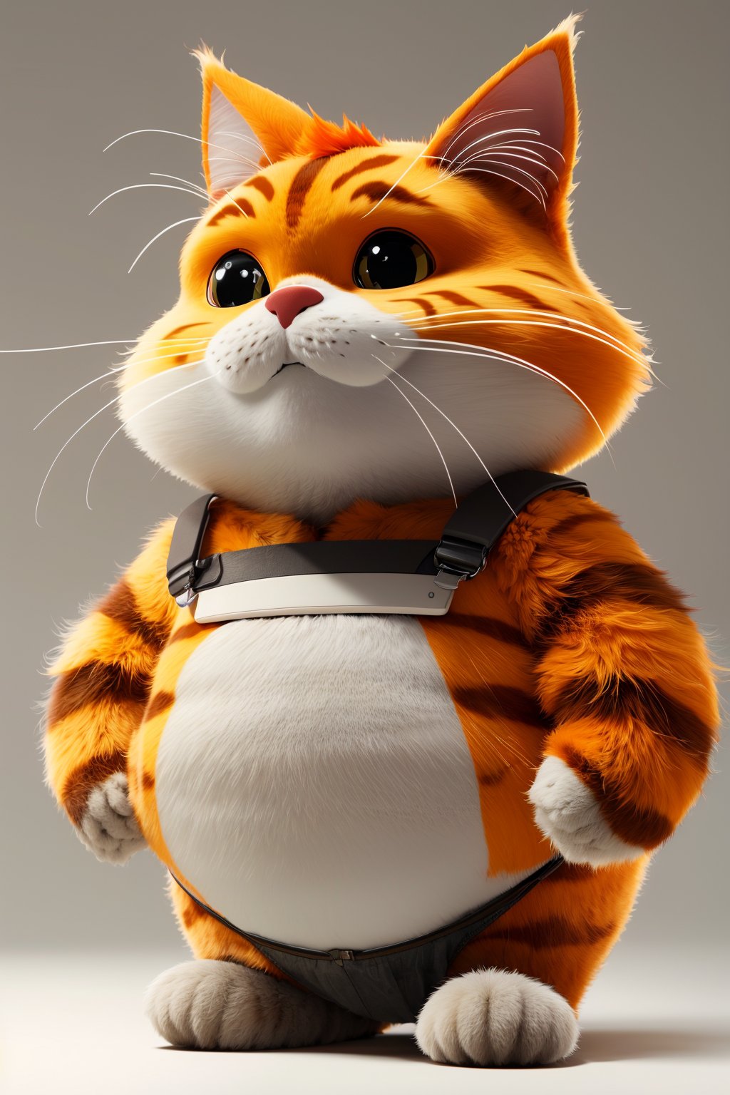 masterpiece,best quality,solo, simple background, full body, white background, standing, grey background, hands on hips, whiskers, no humans, orange fat cat