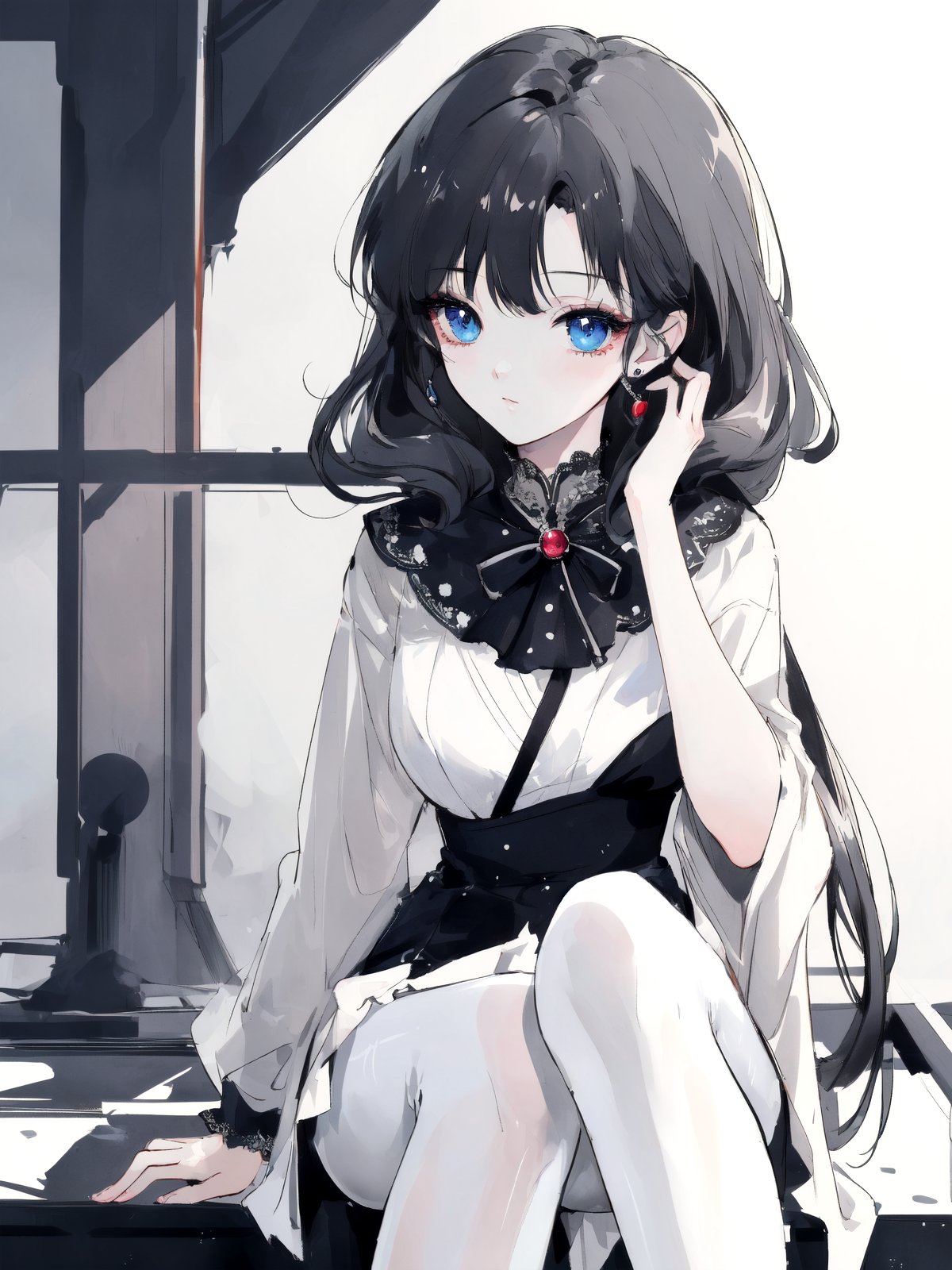 ((masterpiece)),(((best quality))),((ultra-detailed)),((illustration)),((disheveled hair)),beautiful detailed eyes,(1girl:1.2),(solo),white pantyhose, 