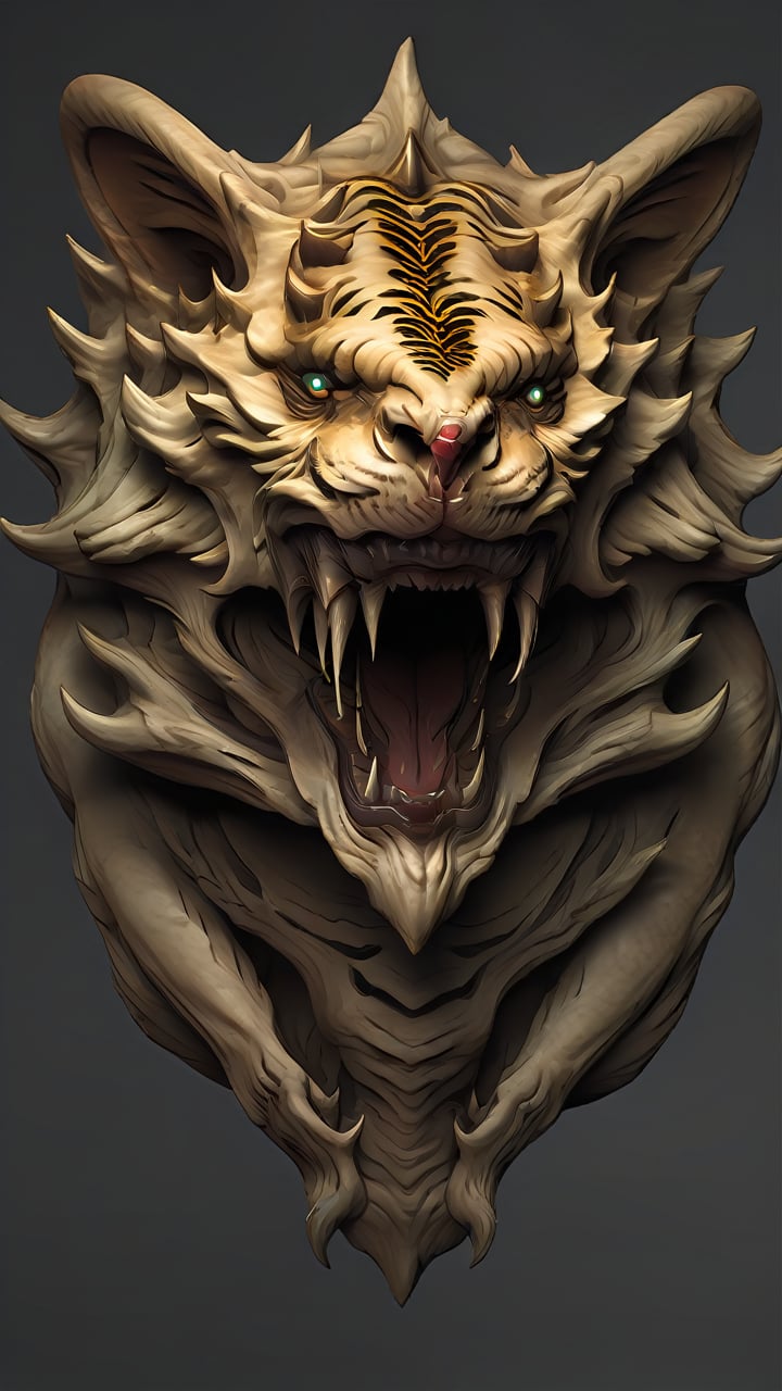 Oriental mythology giant tiger head mythological monster,multi-headed,<lora:sdxl_31guaiwu:0.8>,