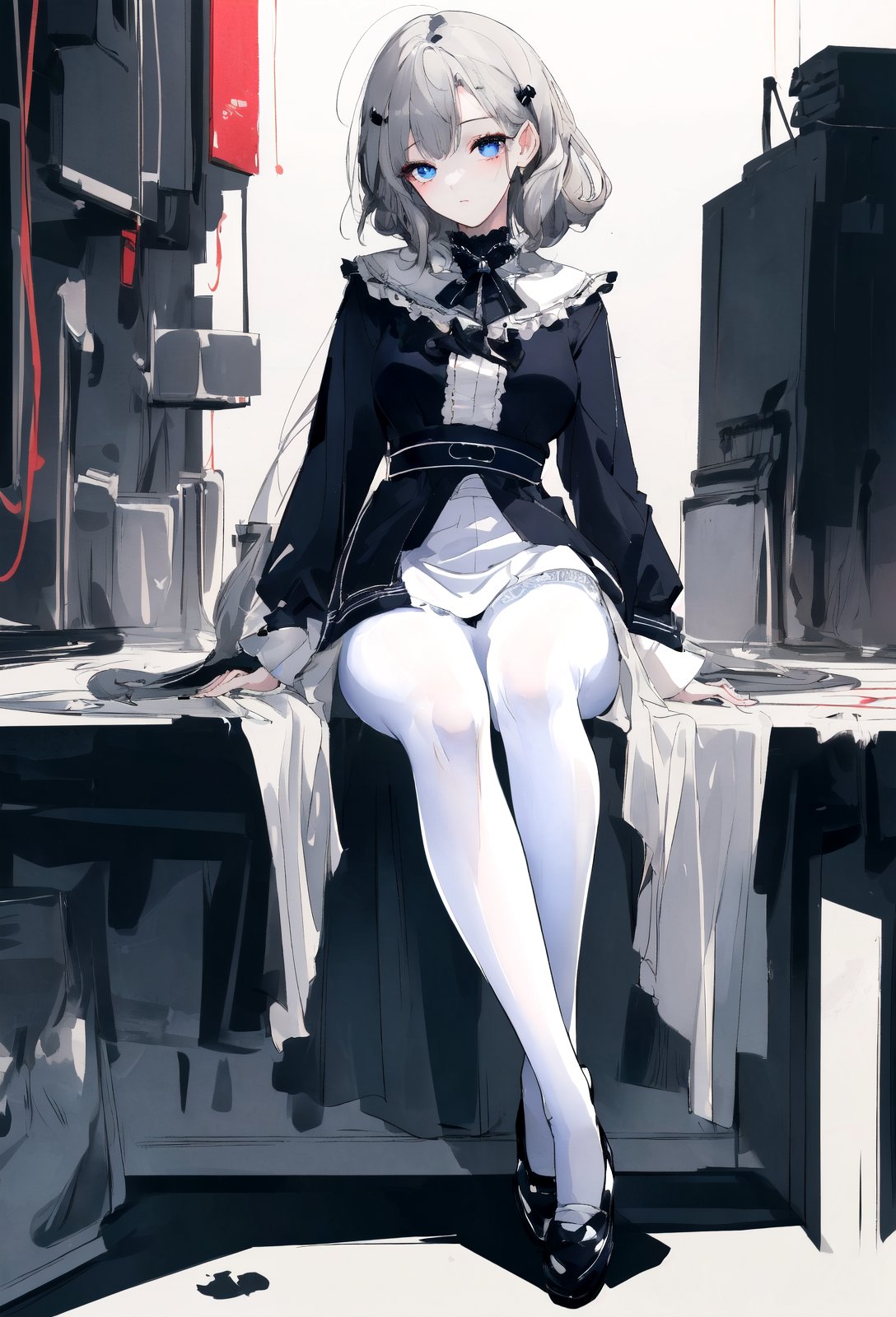 ((masterpiece)),(((best quality))),((ultra-detailed)),((illustration)),((disheveled hair)),beautiful detailed eyes,(1girl:1.2),(solo),white pantyhose,full body,