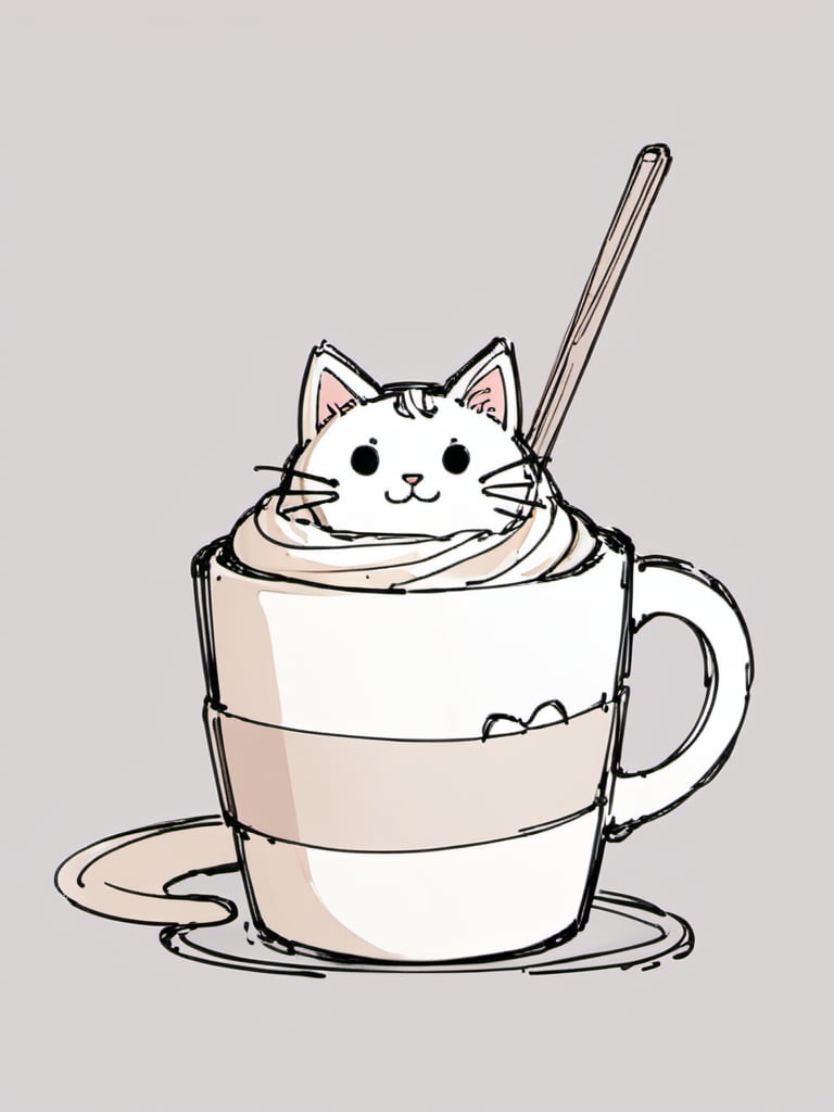 <lora:luXL毛躁手绘Fuzzylines_lora_resized:0.6>, fuzzylines, sketch, a coffee cup with cream of the shape like a cat,