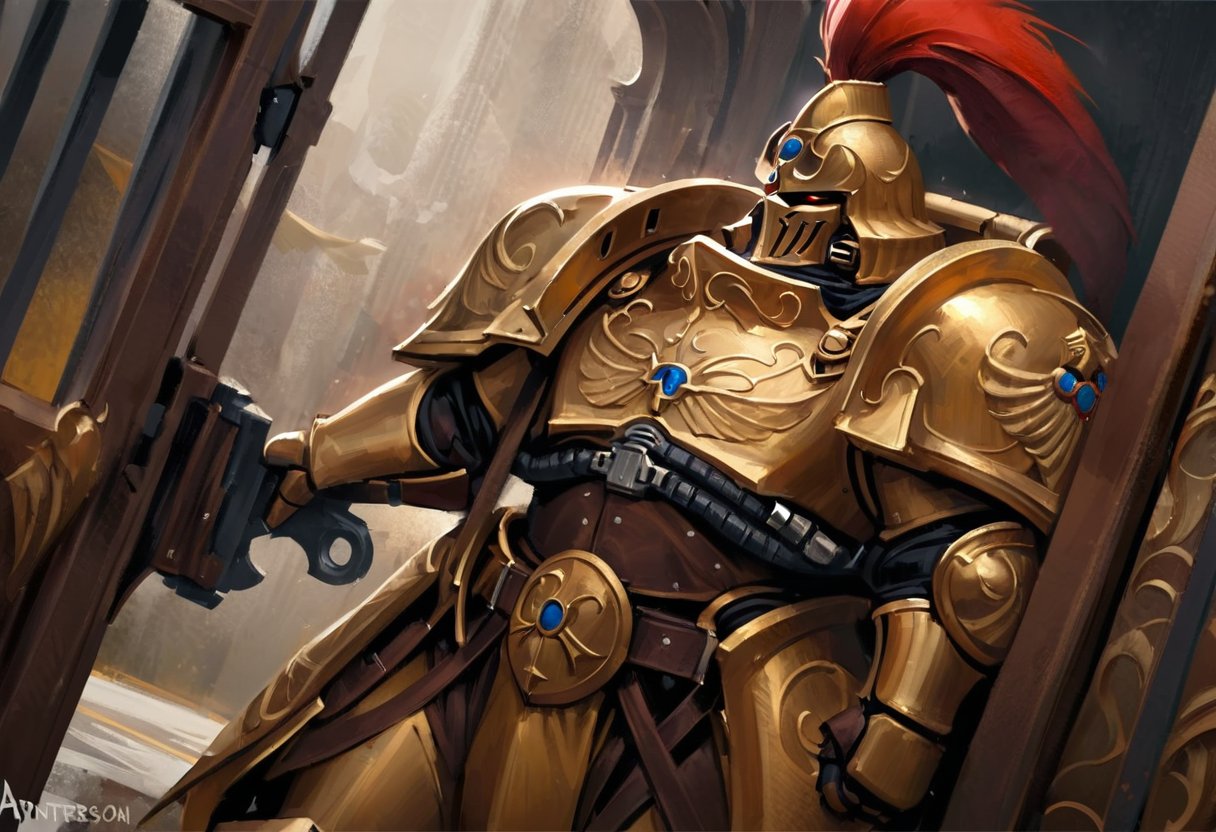 (digital painting),  Adeptus Custode,  golden power armor by user_780619261327693870 on Tensor.Art