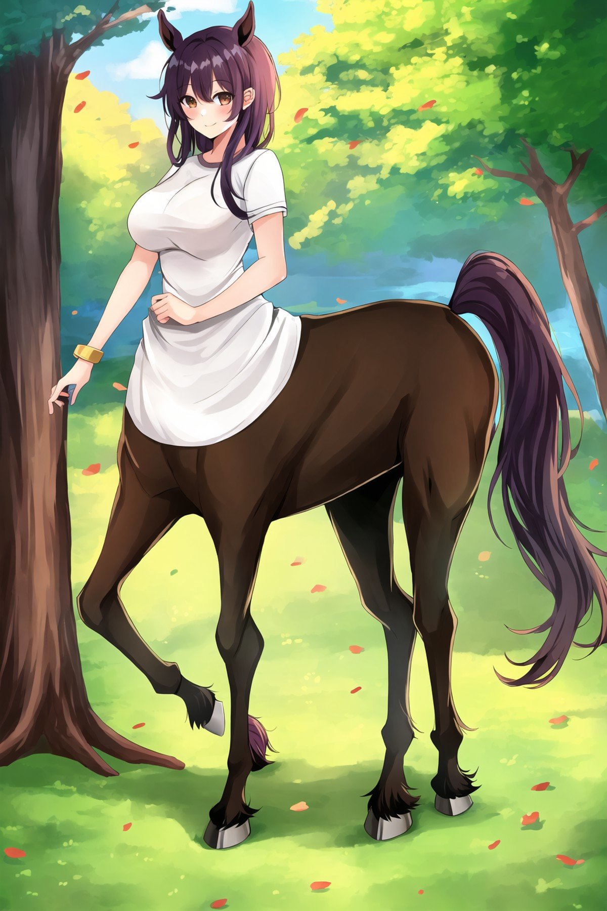 1girl, centaur, hooves, full body, smile,, masterpiece, best quality, masterpiece,