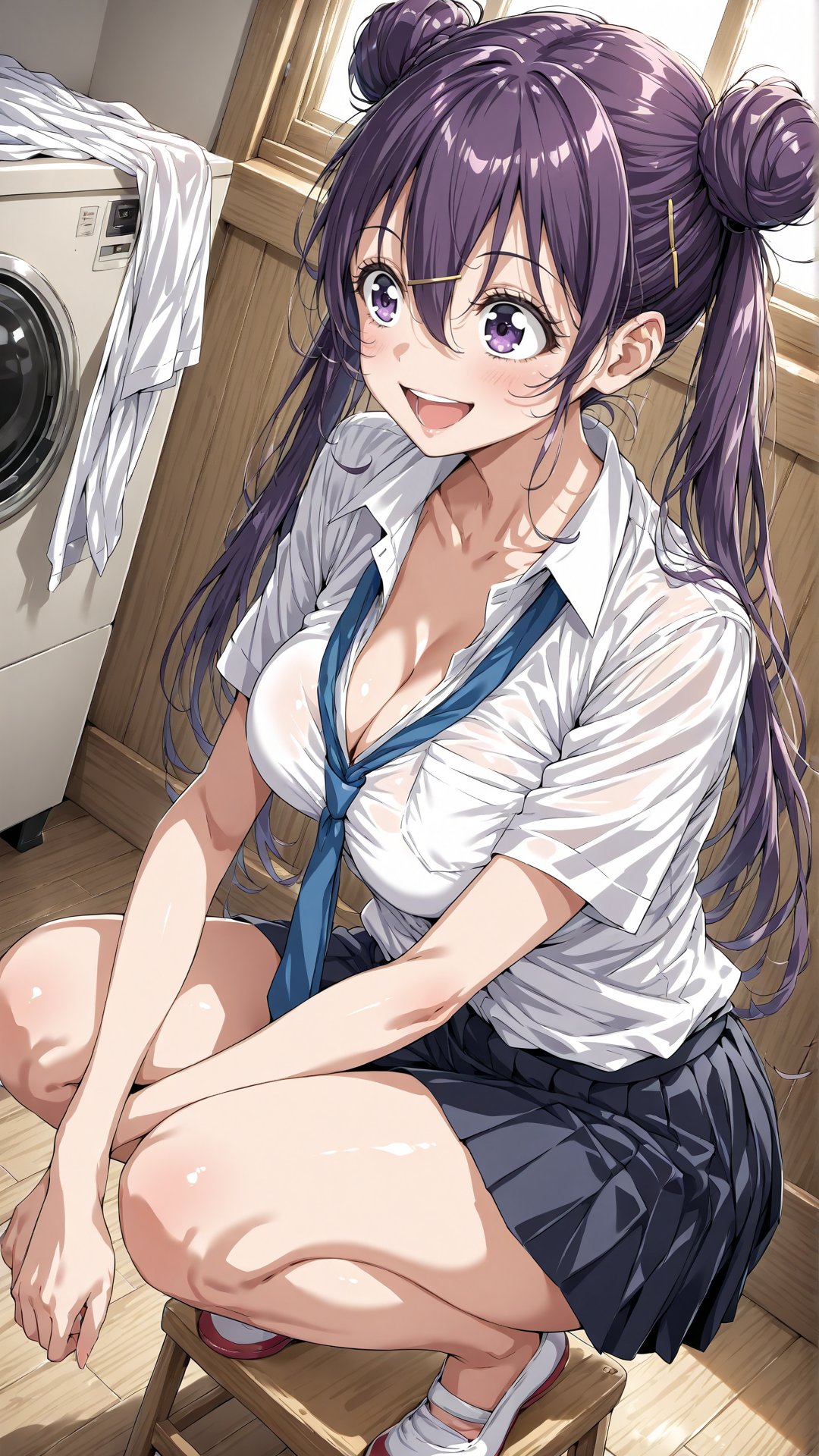 purple hair,  purple eyes,  hair bun by user_874754251056777575 on Tensor.Art
