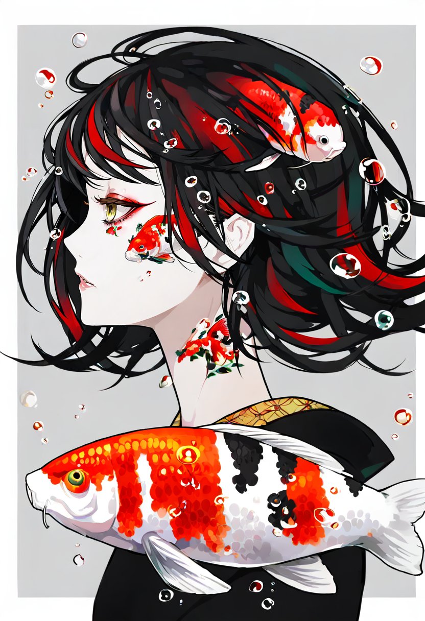 1girl,  fish,  black hair by silvermoong on Tensor.Art