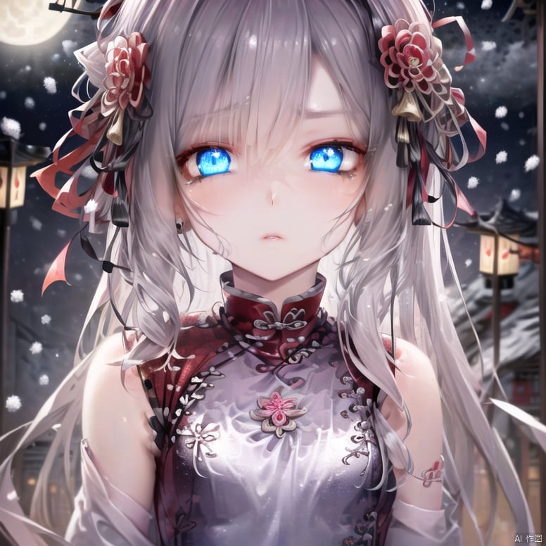 白亦墨(Chinesebuilding,  night,  aqua blue eyes by 灯之幻星河 on Tensor.Art