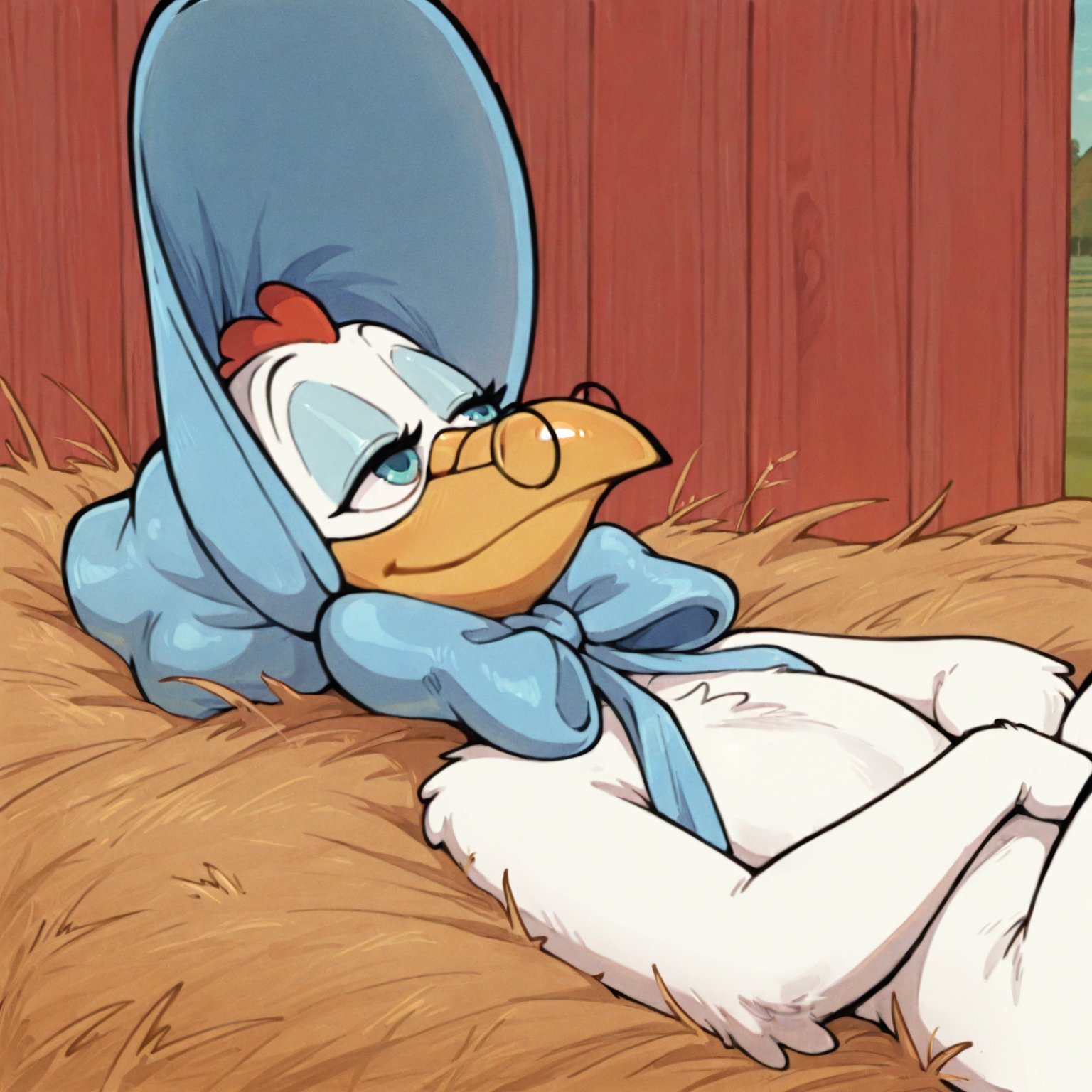 (blue bonnet),  (lying on the hay at the farm),  (close up shot) by Corral on Tensor.Art