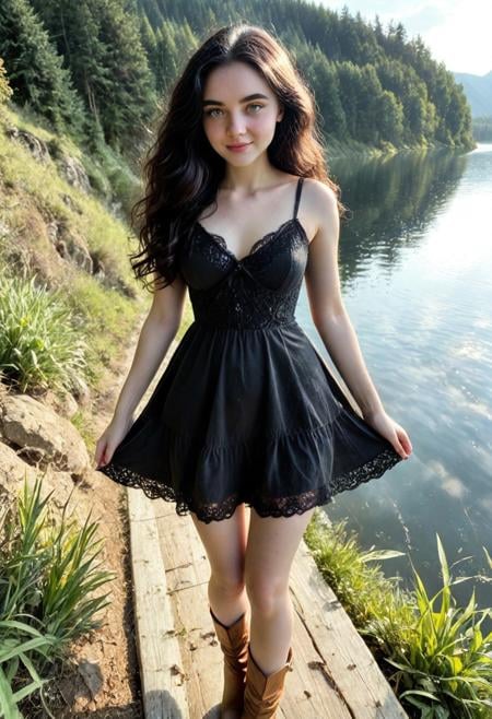 Black sundress,  lace details around hem,  elegance appealing by Tianchimp on Tensor.Art