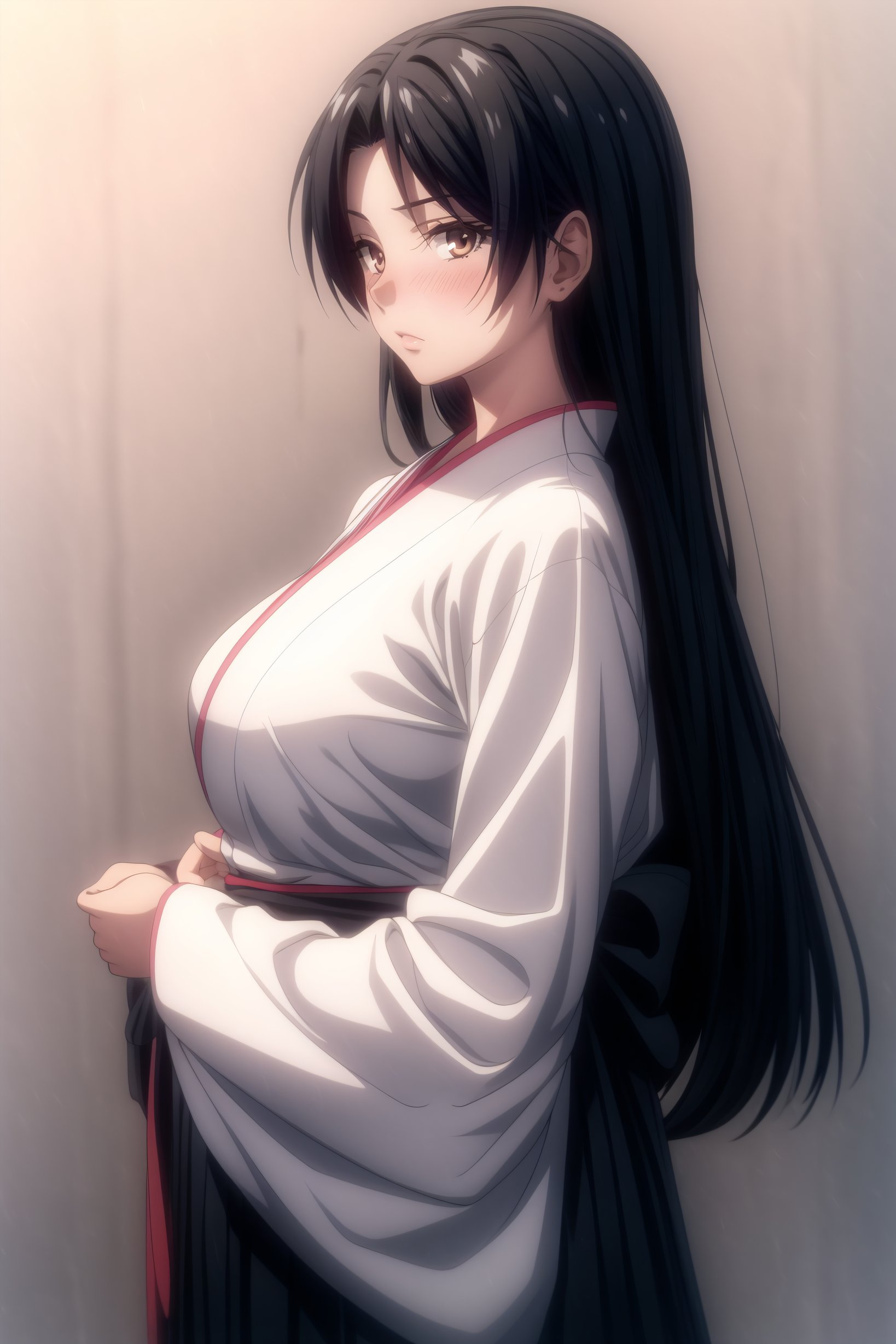 (masterpiece, best quality), <lora:Cal Shekar-lora-Faxtron:0.8> cal shekar, brown eyes, black hair, long hair, large breasts, hadanugi dousa, long sleeves, black hakama,<lora:add_detail:0.8> 