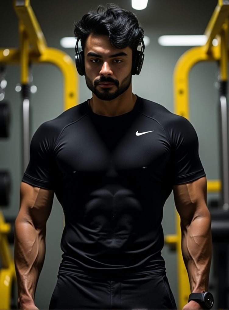 tovino thomas ,  A detailed low-angle image. in exceptional quality. He is in a gym with a predominance of black and a lit...