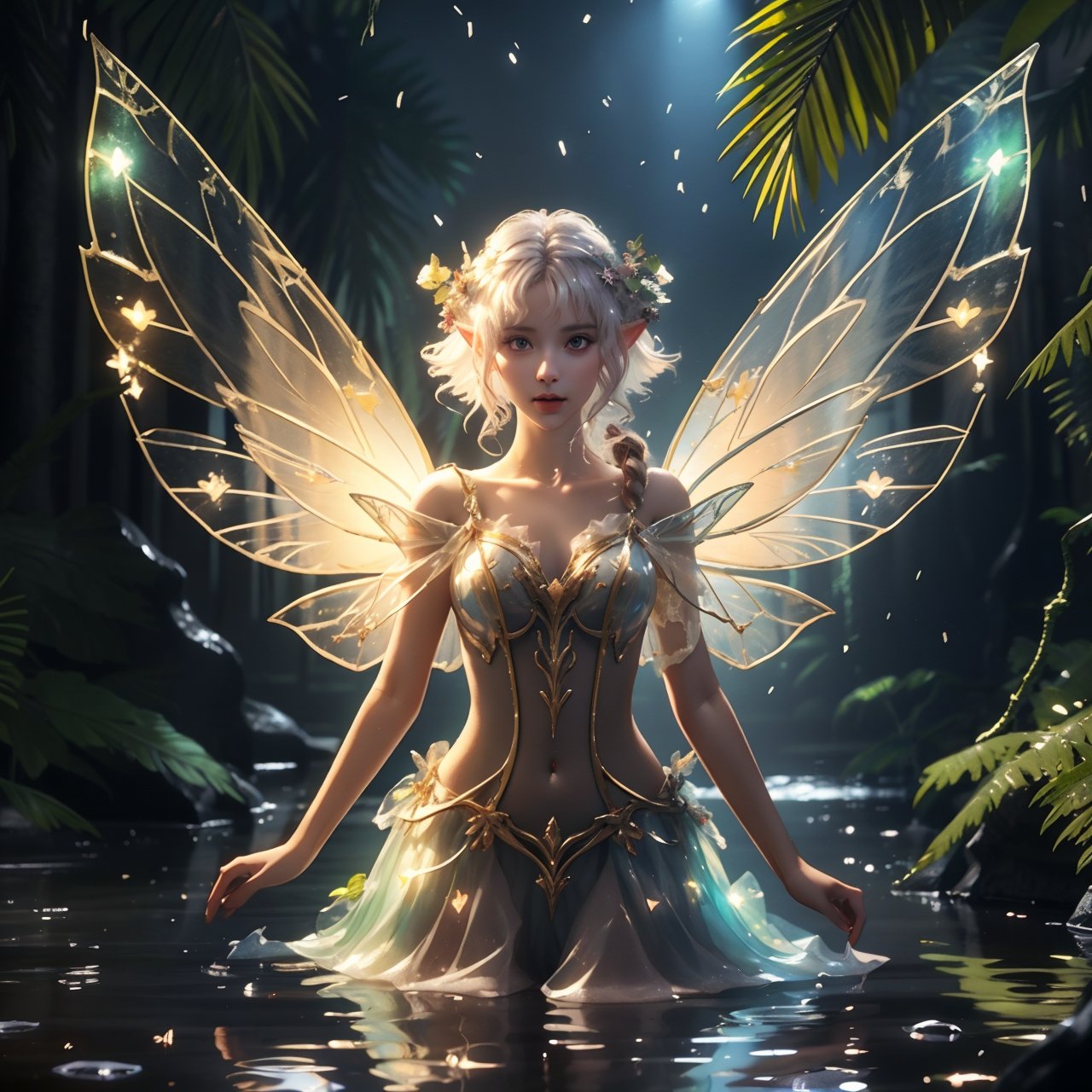 realistic and detailed photos of something fairy made entirely of otherworldly (luminescent and translucent liquid materia...