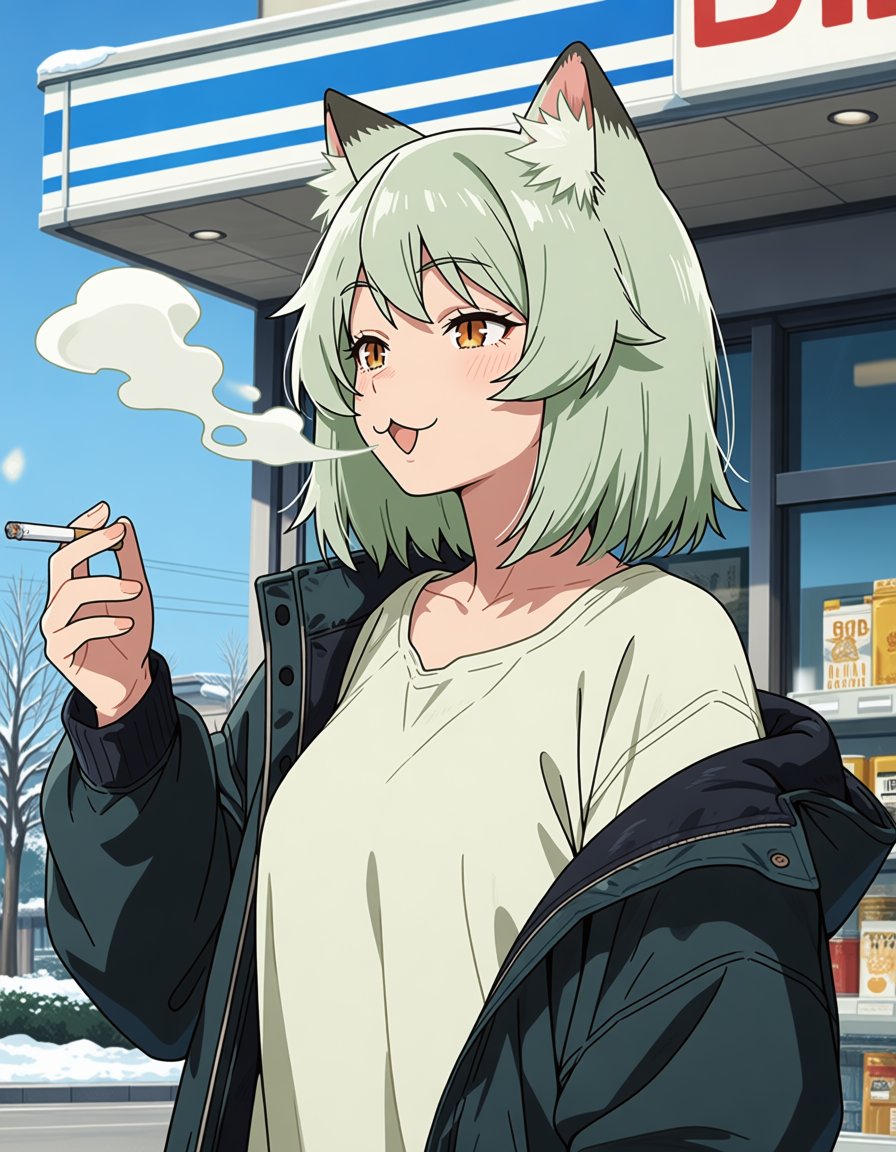 yaniko satou (yaki neko),  short hair,  green hair by soralz on Tensor.Art