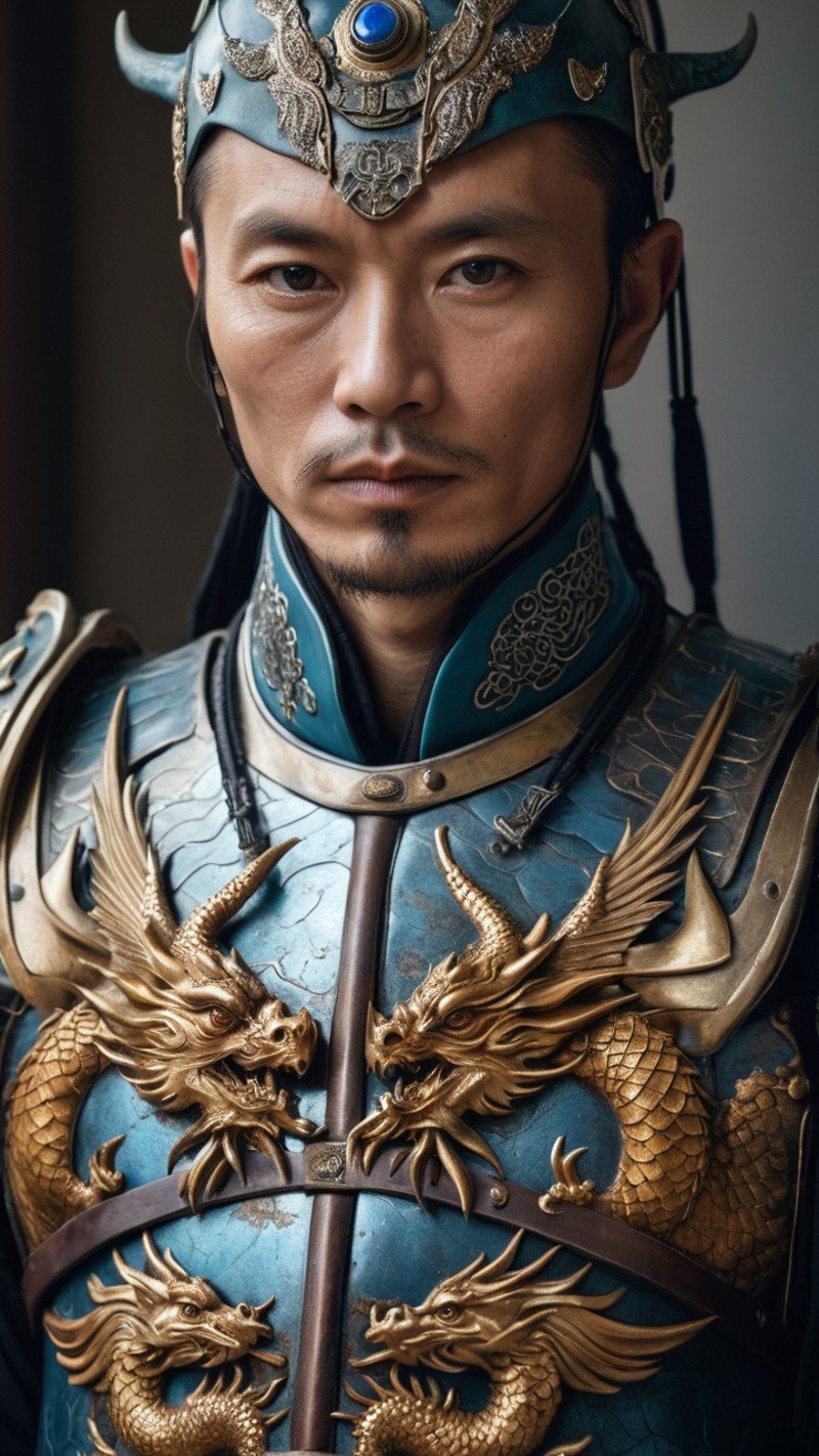 (a 50 y.o close-up of an ancient chinese general in armor),a hyperrealistic painting inspired by lee jeffries,zbrush central contest winner,hyperrealism,steven mccurry portrait,photography alexey gurylev,alessio albi,(a hyperrealistic painting inspired by lee jeffries,zbrush central contest winner,hyperrealism,photography alexey gurylev),prismatic colors,(muscular:1.2),dragon tattoo,metallic luster,