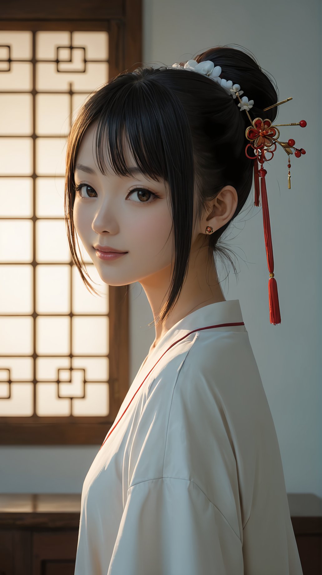 (hanfu:1.4),(score_9,score_8_up,score_7_up),18-year-old chinese hanfu girl,oval face,backlight,chinese hair pin,(cure smile:0.6),upper_body,