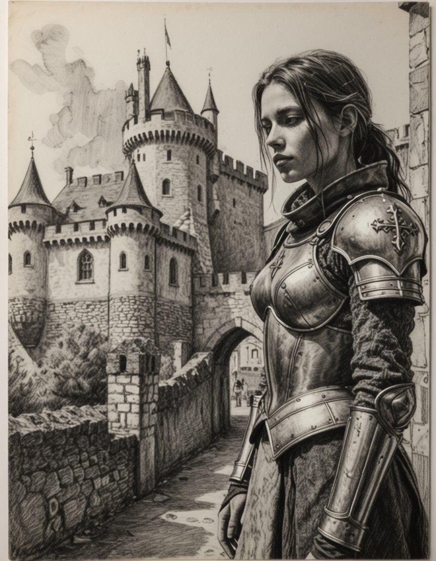 ehsketch,  girl with medieval armor,  fantasy theme by Electric Dreams on Tensor.Art