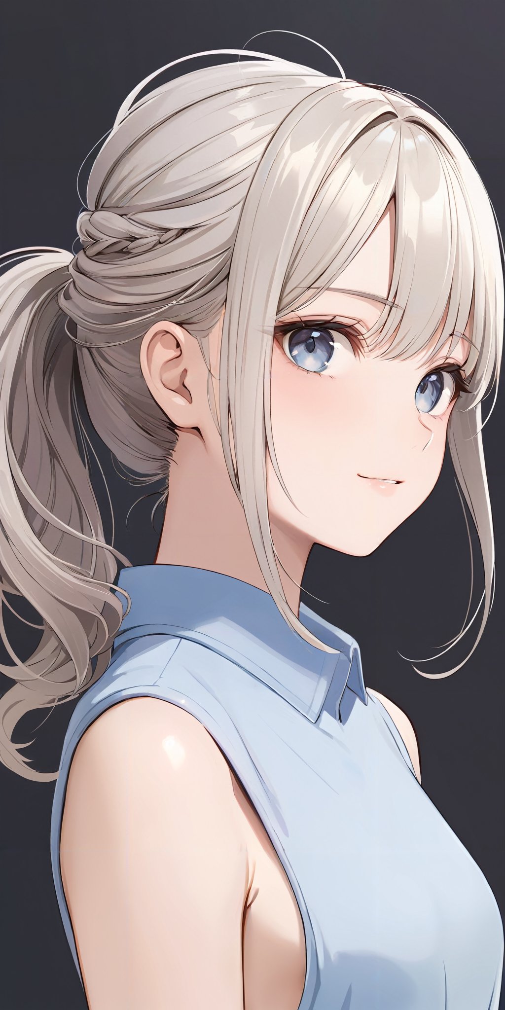 masterpiece,ultra-detailed,best quality,8K,illustration,cute face,clean skin ,shiny hair,girl,ultra-detailed-eyes,simple background, <lora:add-detail-xl:1> <lora:ponytail_XL_V1.0:1> ponytail