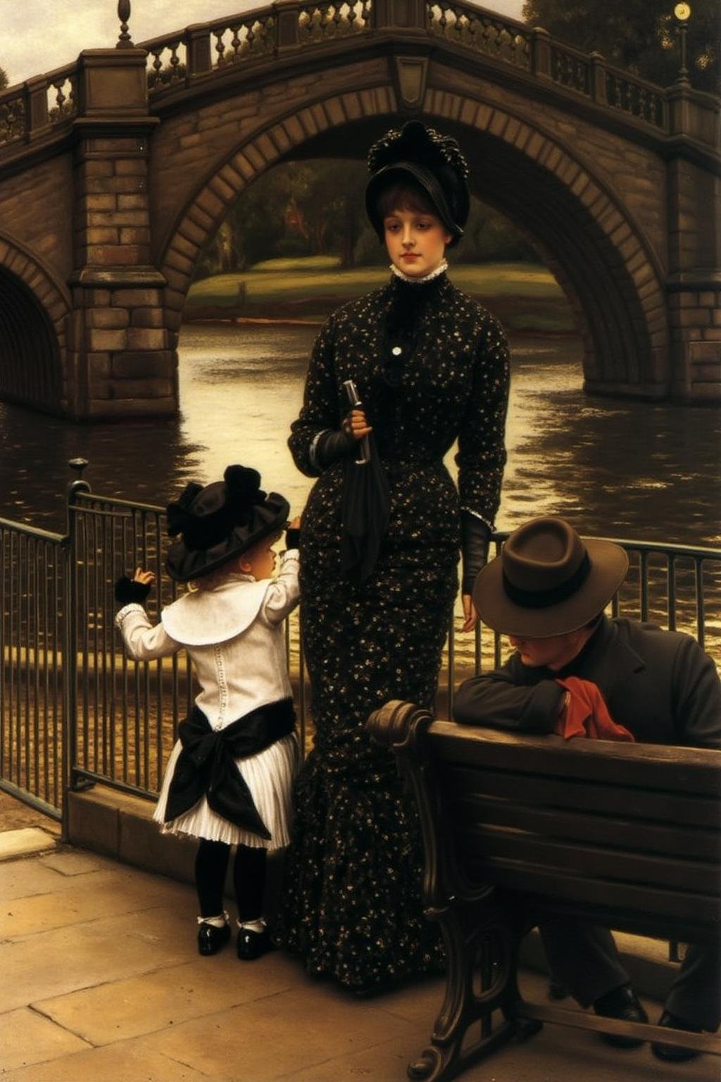 jati1 painting A serene late 19th-century Victorian era riverside setting by the Thames at Richmond. A young woman dressed...