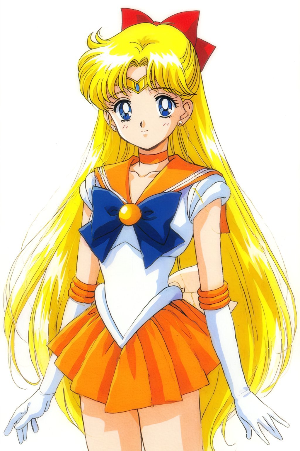 A full-body anime illustration of a young,  fair-skinned female character. She has long,  flowing blonde hair by 天TIN on T...