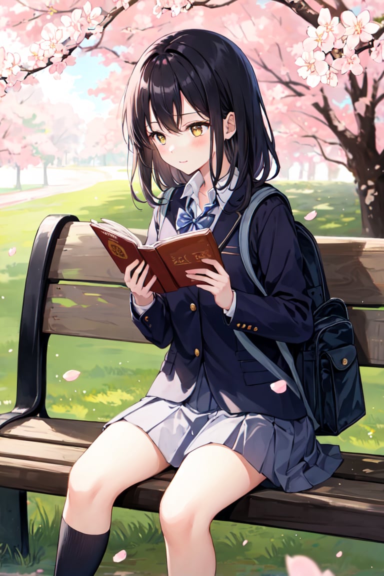 1girl,  school uniform,  sitting on a park bench by miaomiao on Tensor.Art