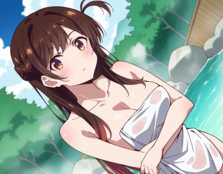 score_9, score_8_up, score_7_up, source_anime,chizuruichinose, <lora:chizuru-ichinose-s1-ponyxl-lora-nochekaiser:1>,chizuru ichinose, long hair, bangs, brown hair, brown eyes, one side up,nude, naked, outdoors, onsen, towel, naked towel, steam, bathing, nude cover, partially submerged, water, bath, steam censor, wet towel,looking at viewer, cowboy shot, solo, dutch angle,