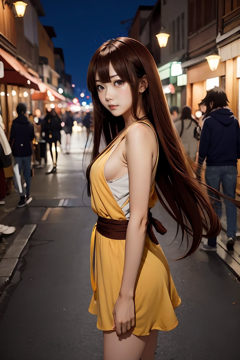 1girl, (anime:1.5), (anime character), (in love, in love expression:0.7),  looking at viewer, (brown eyes:1.2), (long hair), deep v top, night street, (balanced photo, balanced exposure:1.2), 