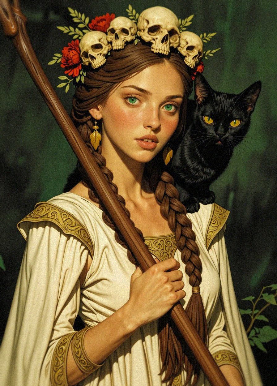 This is a digital painting in a detailed,  whimsical style,  featuring a young woman with an ethereal by KDess on Tensor.Art