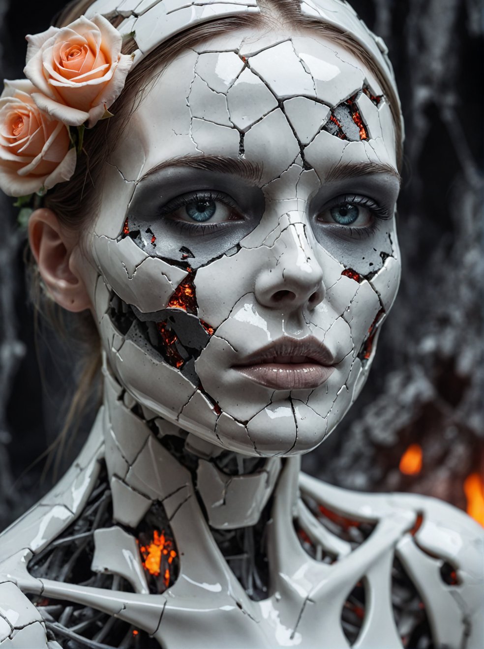 Death of a beautiful humanoid female,  a broken android,  digital art by Jice on Tensor.Art