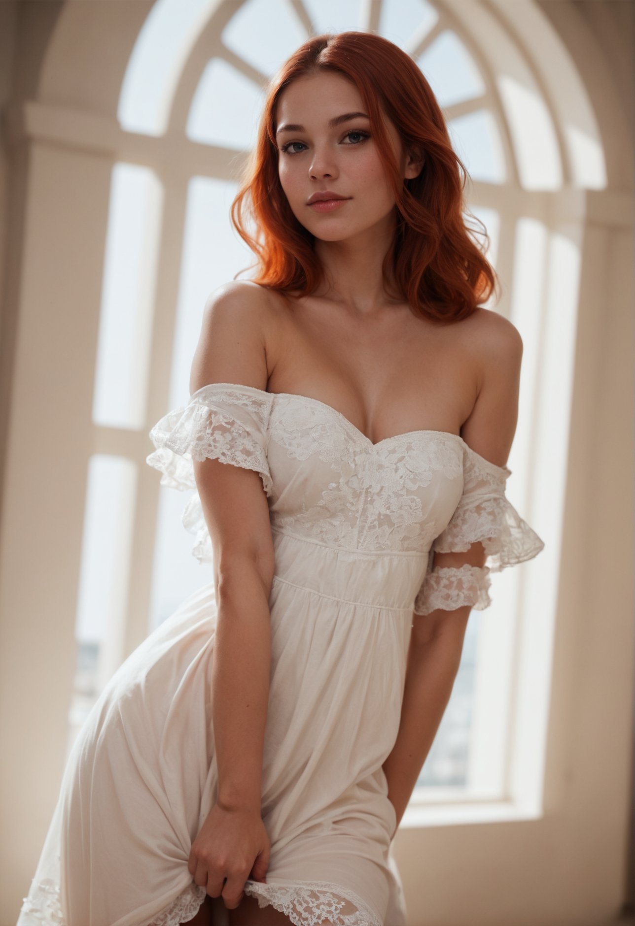 score_9,score_8_up,score_7_up,realistic photography,beautiful redhead girl,off shoulder paillette dress,cinematic lighting,perfect shading,dynamic angle,amazing composition,detailed