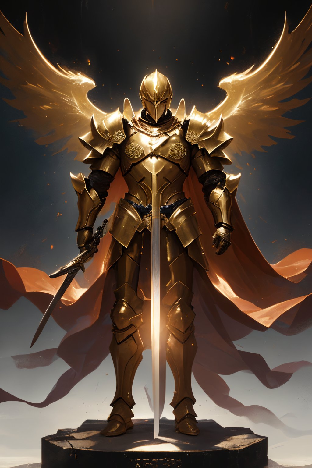 jjtsqs01,armor,weapon,solo,sword,shoulder armor,1boy,pauldrons,full armor,standing,red cape,holding sword,gold armor,full body,<lora:jjsq1.52:0.8>,