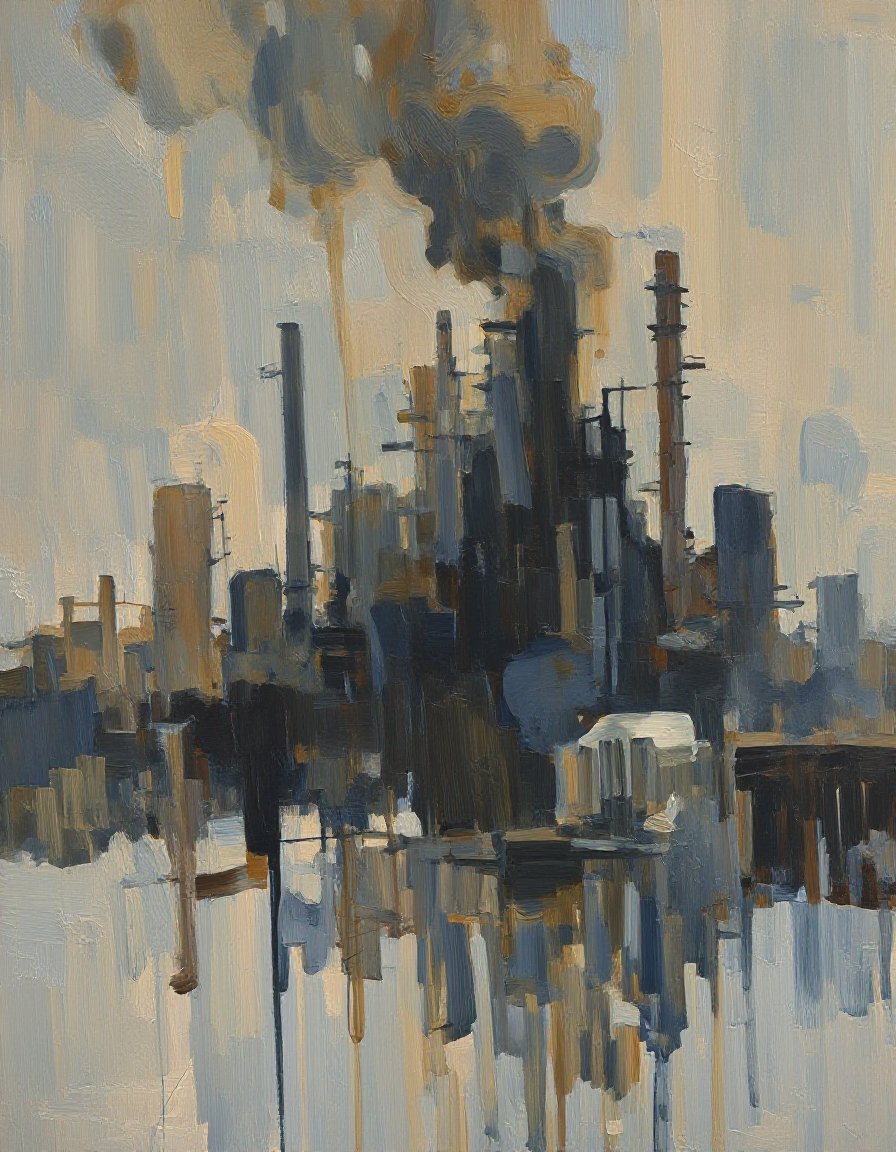 z_ashley_wood,  An abstract cityscape with towering industrial structures,  pollution haze by inknoir on Tensor.Art