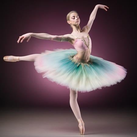 Full body studio portrait of a blonde ballerina wearing the Bal_co,  ballet pose,  fifth position by Mya Sturbate on Tenso...