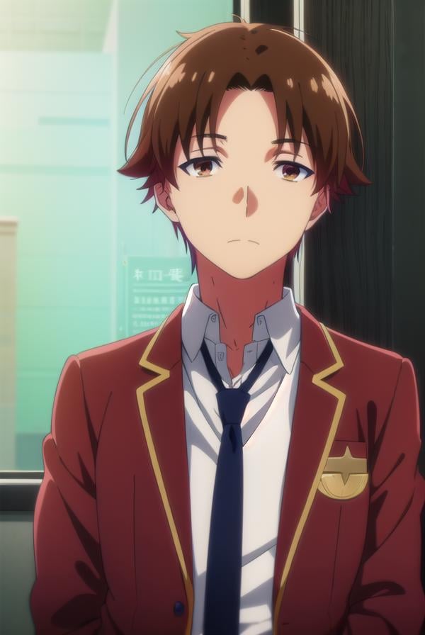 kiyotakaayanokouji, <lora:kiyotaka ayanokouji s2-lora-nochekaiser:1>,kiyotaka ayanokouji, brown hair, (brown eyes:1.5), male focus, (parted bangs:1.5), short hair,BREAK school uniform, jacket, necktie, blazer, blue necktie, shirt, white shirt, collared shirt, (red blazer:1.5),BREAK indoors, classroom,BREAK looking at viewer, (cowboy shot:1.5),BREAK <lyco:GoodHands-beta2:1>, (masterpiece:1.2), best quality, high resolution, unity 8k wallpaper, (illustration:0.8), (beautiful detailed eyes:1.6), extremely detailed face, perfect lighting, extremely detailed CG, (perfect hands, perfect anatomy),