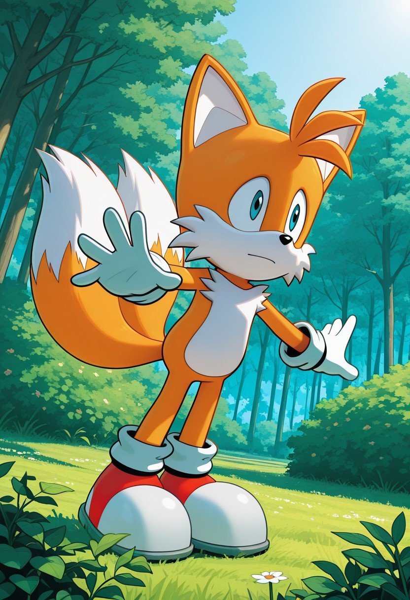 solo male,  Tails The Fox,  yellow-orange fur by Sonic X on Tensor.Art
