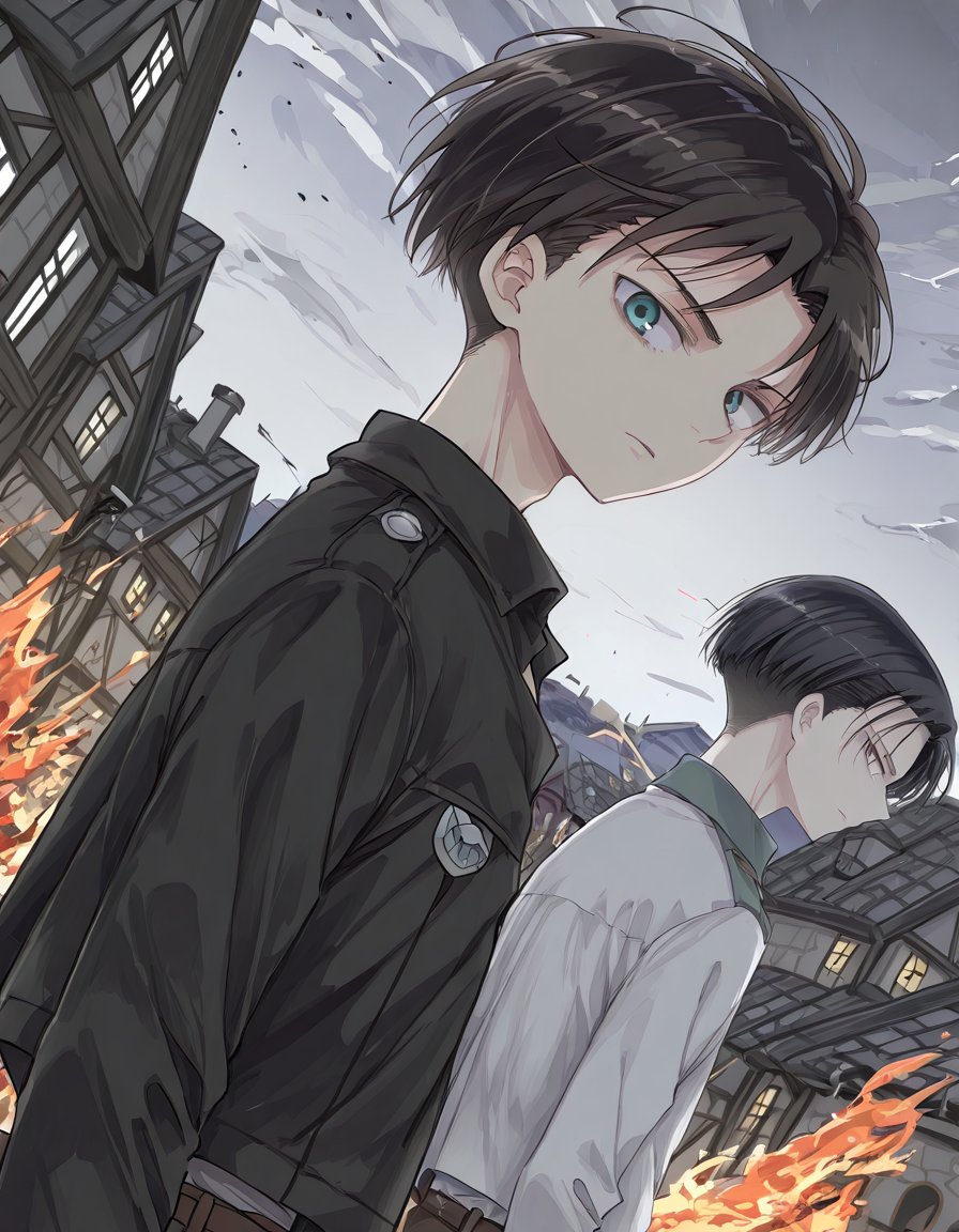 2 boys,  Levi Ackerman,  Eren Jaeger by Mandatarius_403 on Tensor.Art