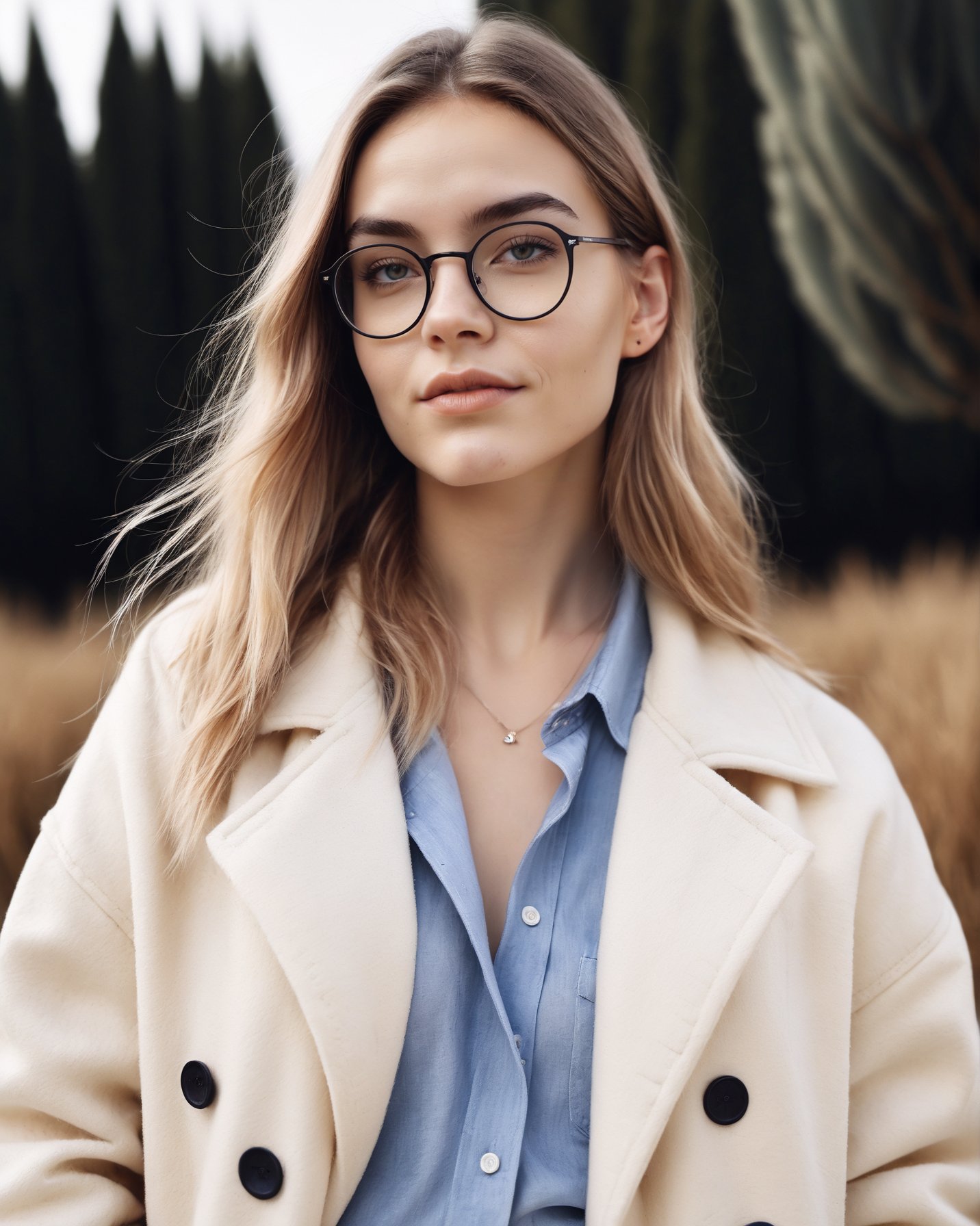 18 years old glasses woman, Rebulia, tall, fresh, wearing clothes of fashion brand mango, photo taken outdoors, published in fashion magazine l'officiel, cinematic lighting <lora:rebulia:0.8> 