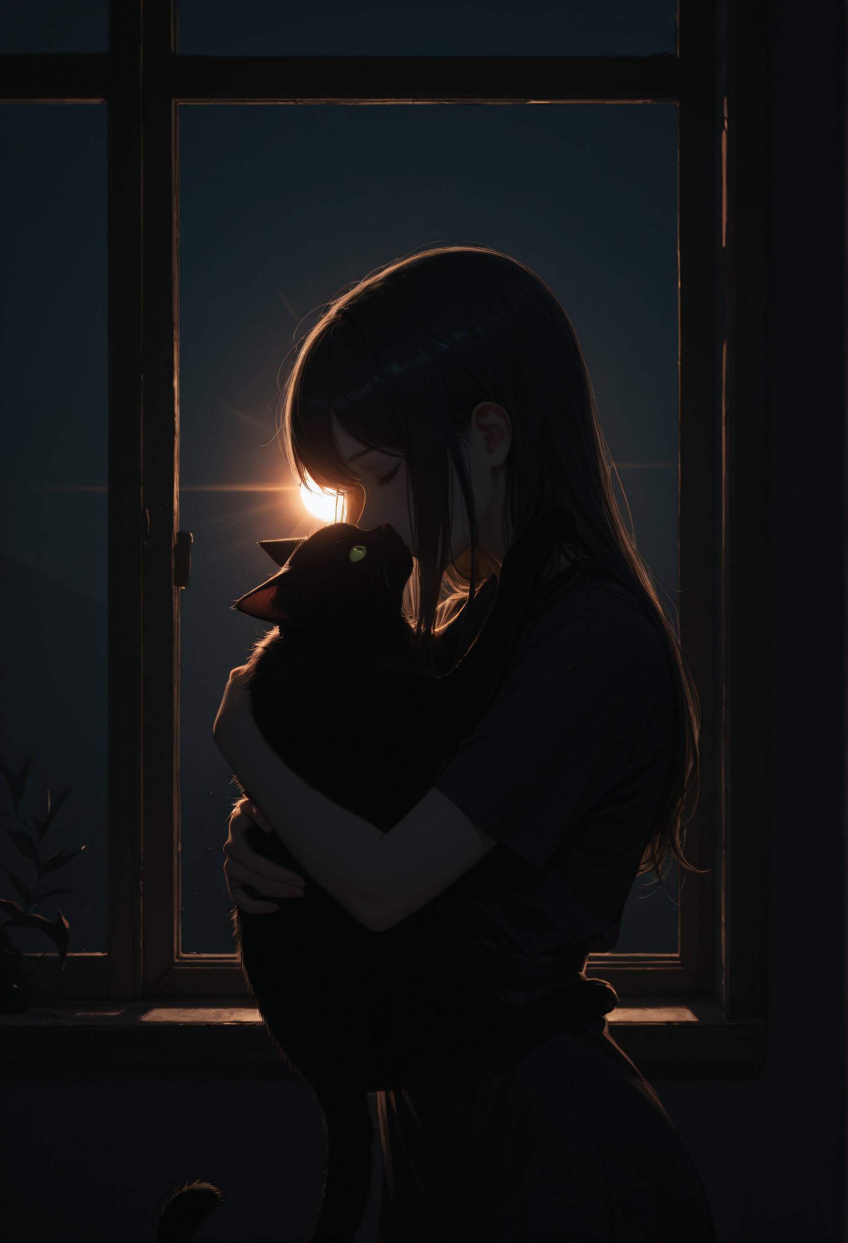 1girl,  black cat,  dark by Vegs on Tensor.Art