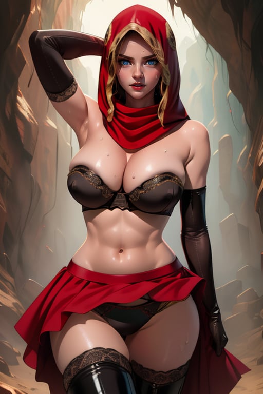 Dsorceress,solo,sweat,upper body, blonde hair, blue eyes, covered nipples,  skinny waist, large breasts, arm up, (insanely detailed, beautiful detailed face, masterpiece, best quality) cinematic lighting,  <lora:Dsorceress-10v3:0.8>