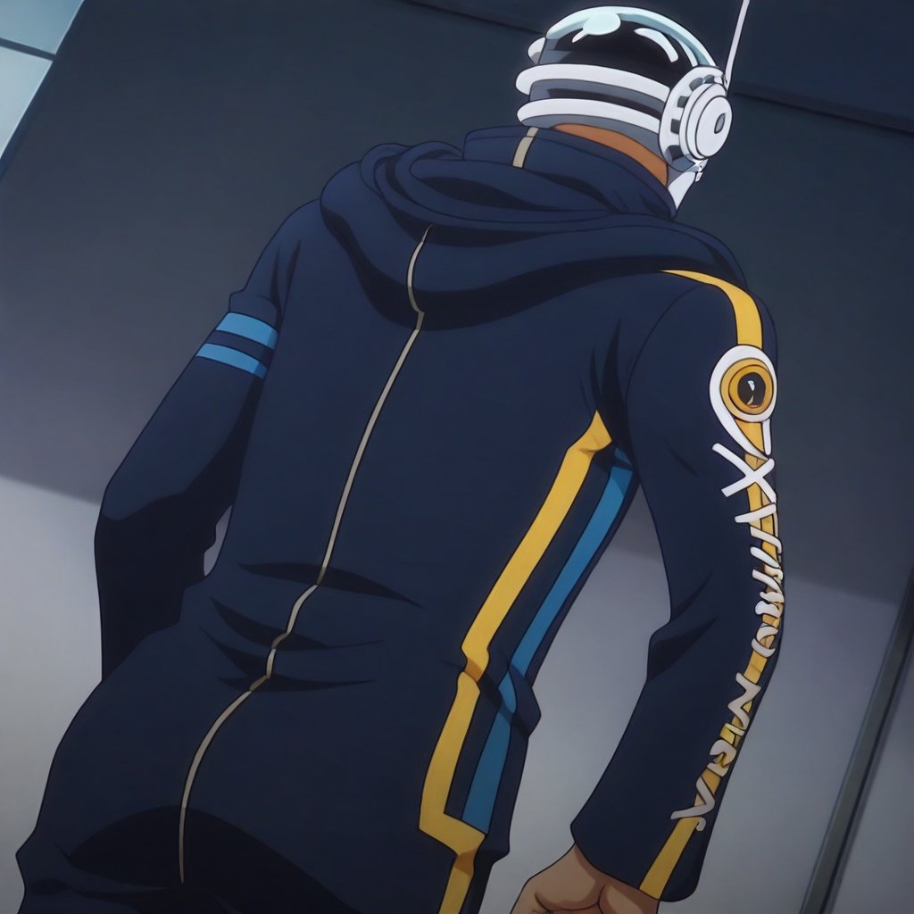 Shaka-helmetted 1male focus,  anime screencap,  masterpiece by Dadadala on Tensor.Art