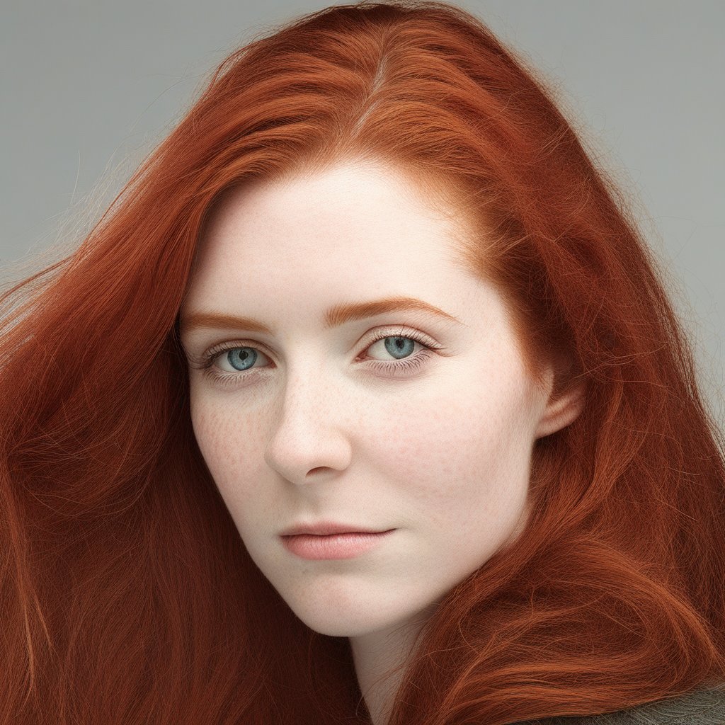 Potrait of a woman,  she has red hair and fair skin,  looking at viewer by user_810599335644535674 on Tensor.Art