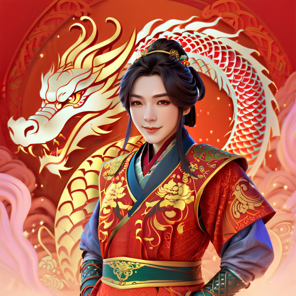 gufengstyle,Masterpiece, best quality, 4k, Chinese New Year, red background, festive atmosphere, Chinese girl illustration, dragon illustration, detailed character design,Lucky Dragon Boy Digital Painting, Using Global Illumination Style<lora:gufengstyleSDXL-000016:1>