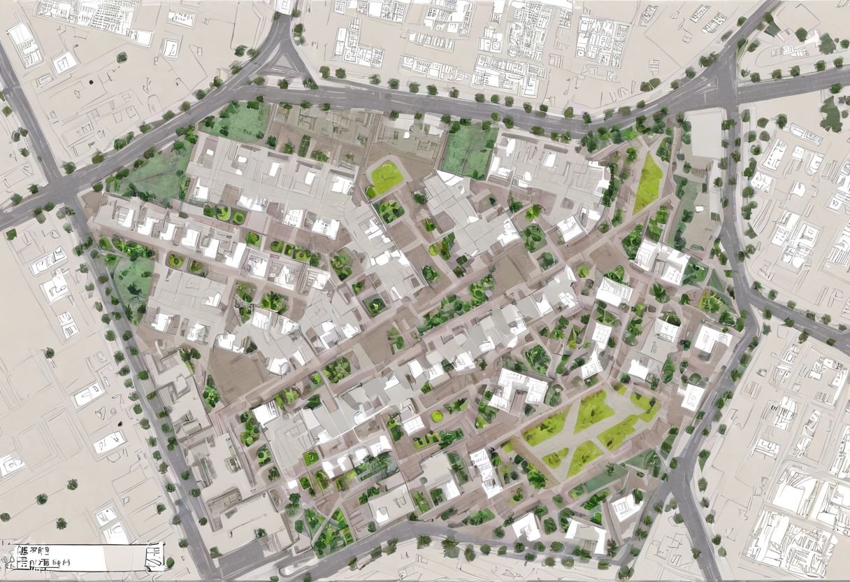 area|path|landmark|landscape|square|edge|axis_site plan:1.5,  Geometric patterns,  Dark brown and green color by HHM on Te...