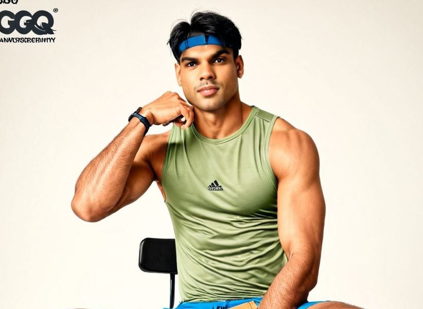 Neeraj Chopra a man wearing a tanktop and shorts and sneakers,  fashion photography,  editorial by HottiesnHotties on Tens...