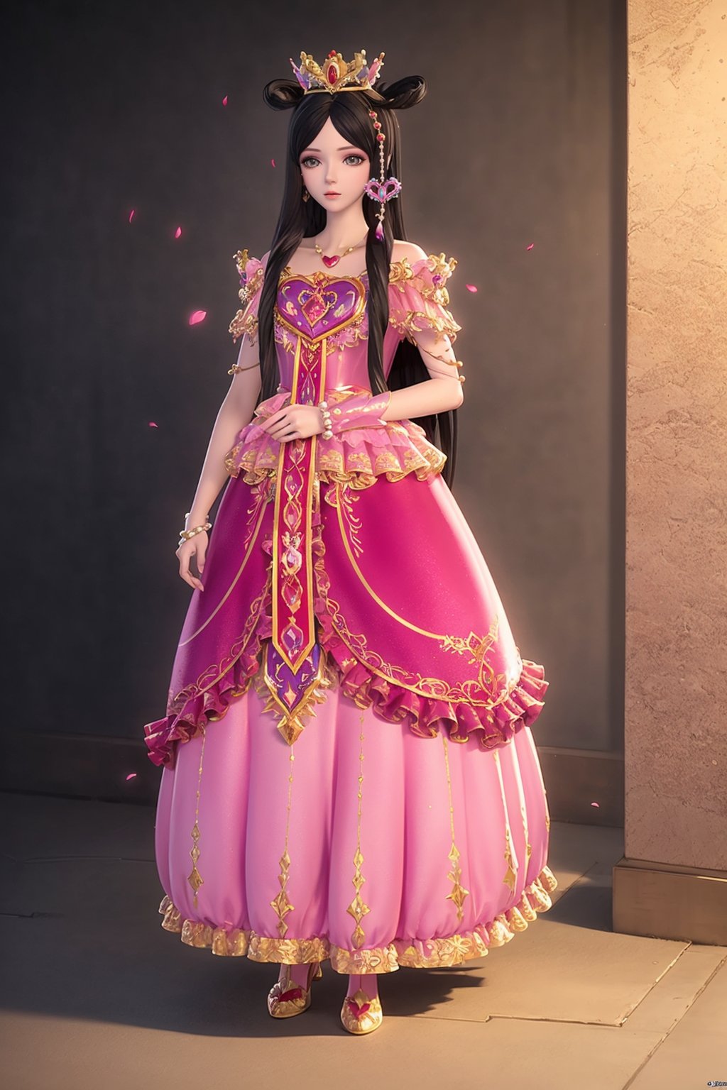 <lora:金罗丽-000008:0.7>,1girl,solo,(dress:1.2),(pink dress:1.1),jewelry,long hair,bracelet,necklace,hair ornament,braid,ring,hair_ornament,(full body:1.2),masterpiece,(best quality),official art,extremely detailed cg 8k wallpaper,((crystalstexture skin)),(extremely delicate and beautiful),highly detailed,petals,petals_on_liquid,cherry_blossoms,flower,rose_petals,day,looking_at_viewer,