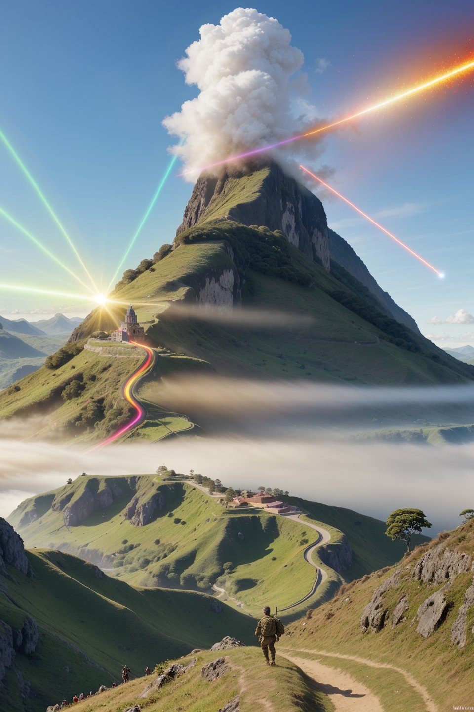 Supersized Salvadoran Holly, war, a battle with lasers going on in the distance, nature art, colorful art by Max Rive, vivid