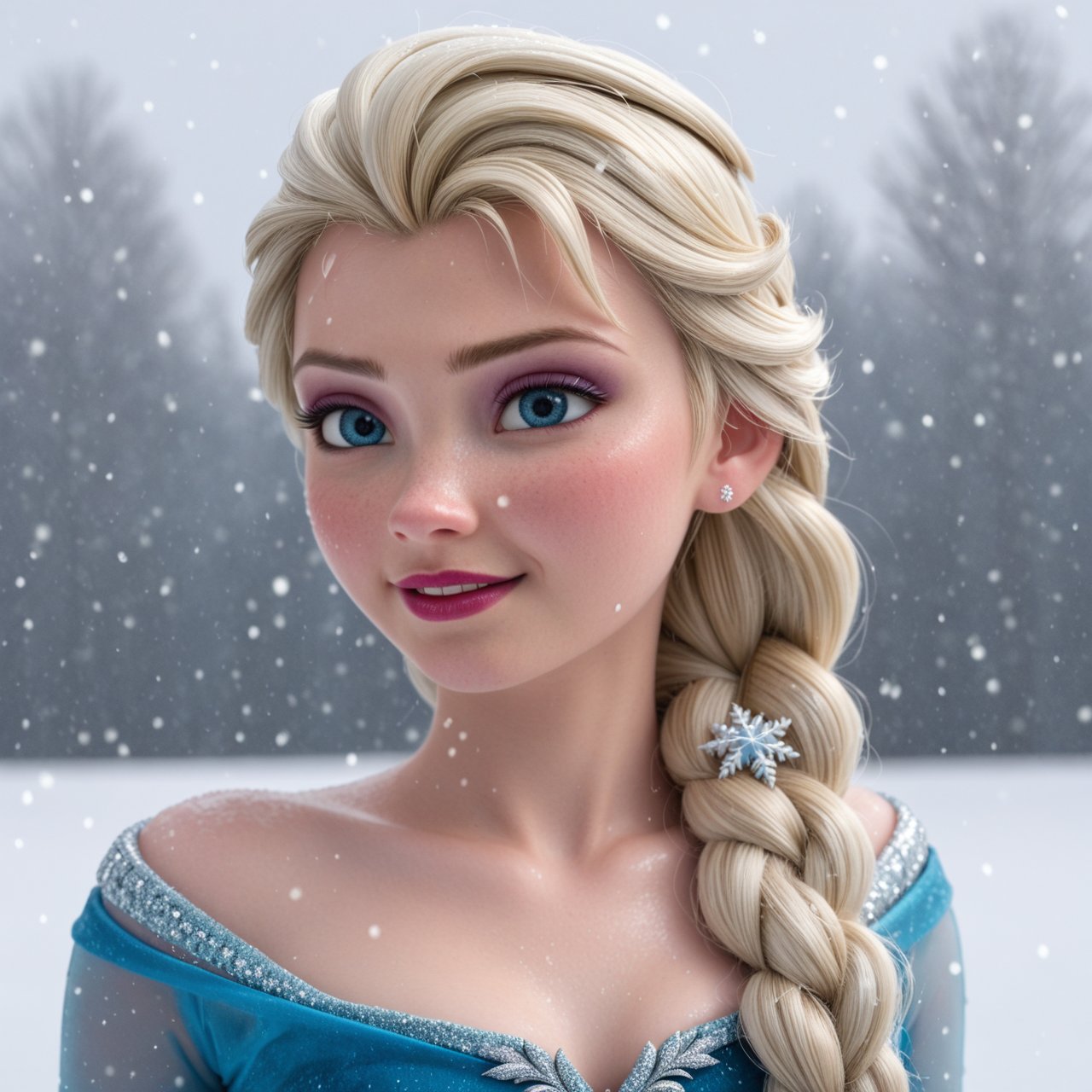 1 girl,Frozen Elsa, half body portrait,movie shoot, in iceland, heavy snowfall, cute, 18 years old, 