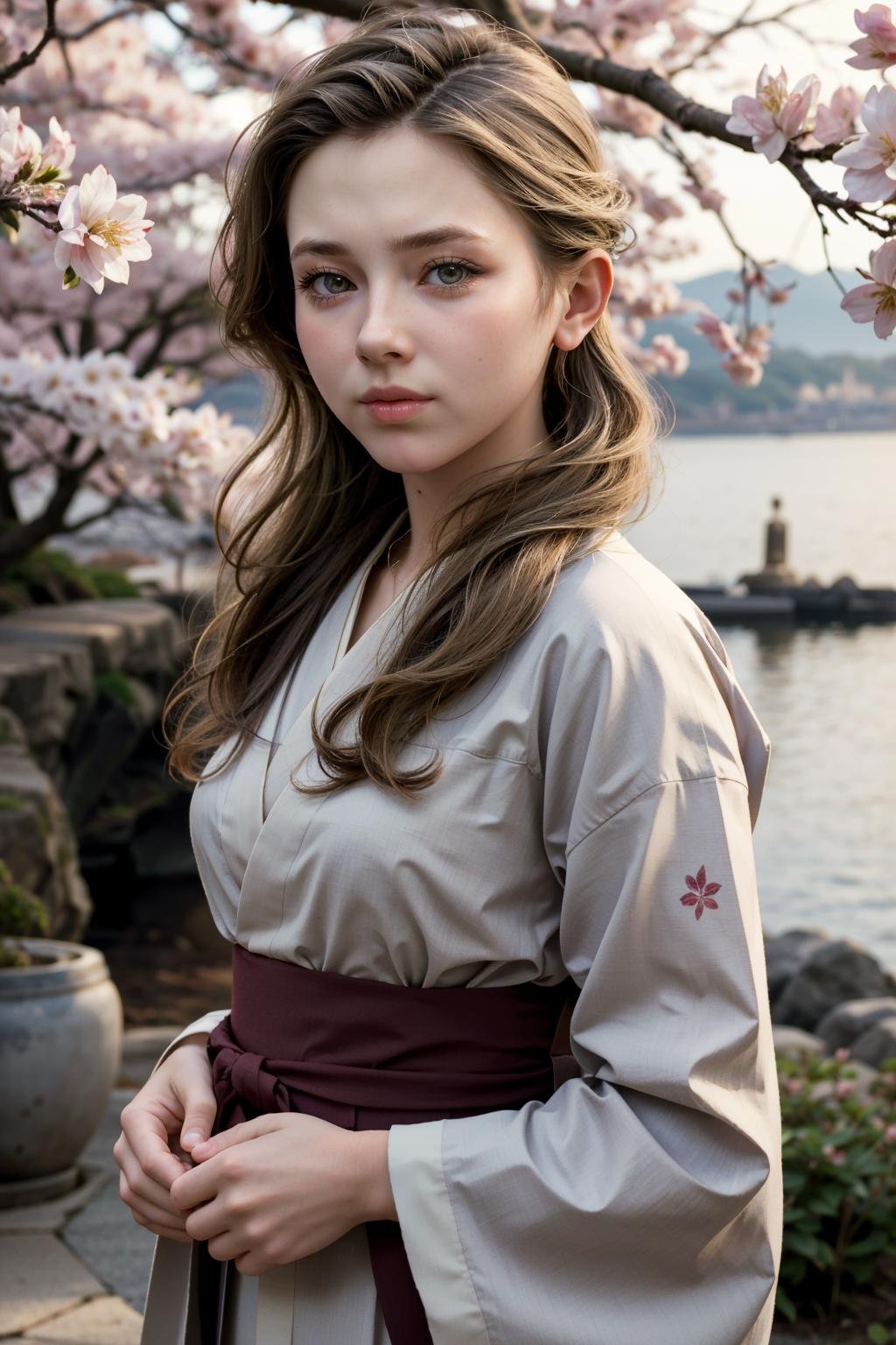 ((ultra detailed, masterpiece, absurdres)) <lora:DBHChloe:0.8>DBHChloe, 1girl, long hair, blonde hair, in a traditional kimono, surrounded by cherry blossoms