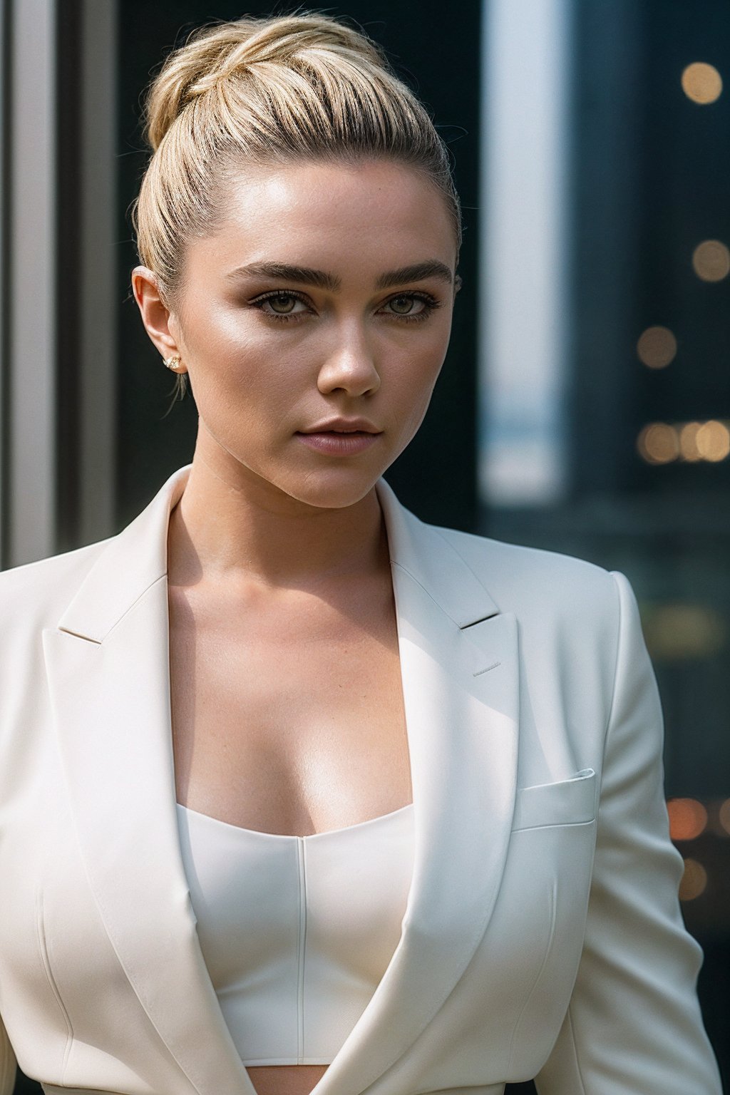 FlorenceP_SoloTI_v1,  (In a sleek,  tailored blazer with a matching high-waisted trouser by Solo on Tensor.Art