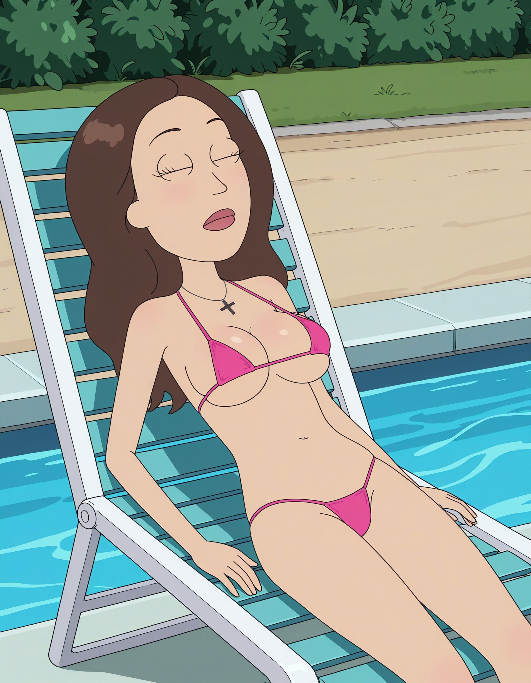 poolside,  beach chair,  girl sunbathing by T3rryMcg1nn1s on Tensor.Art